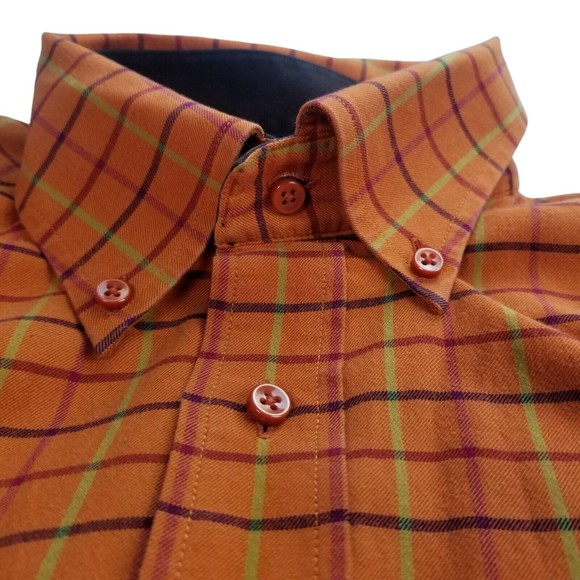 Tommy Hilfiger Button Down Long Sleeve Shirt Mens Sz L Orange Windowpane - Picture 2 of 16